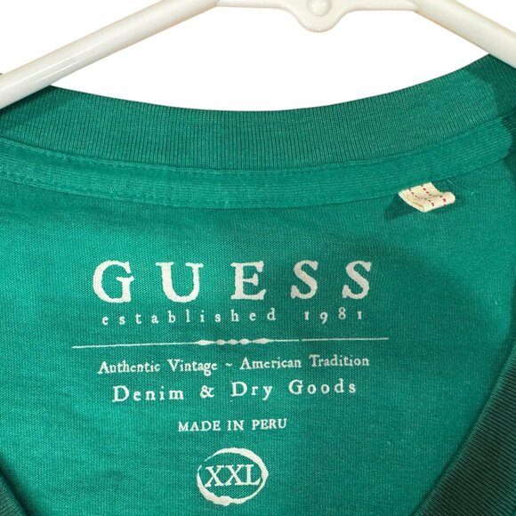 Guess Shirt Mens 2XL Green V-Neck Short Sleeve 100% Cotton Casual Tee Basic - Picture 3 of 7